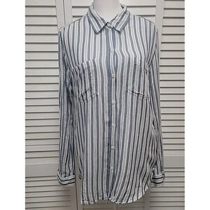 Lucky Brand Women's Striped Top Button Front Blue White Sz M Soft Cotton Blend
